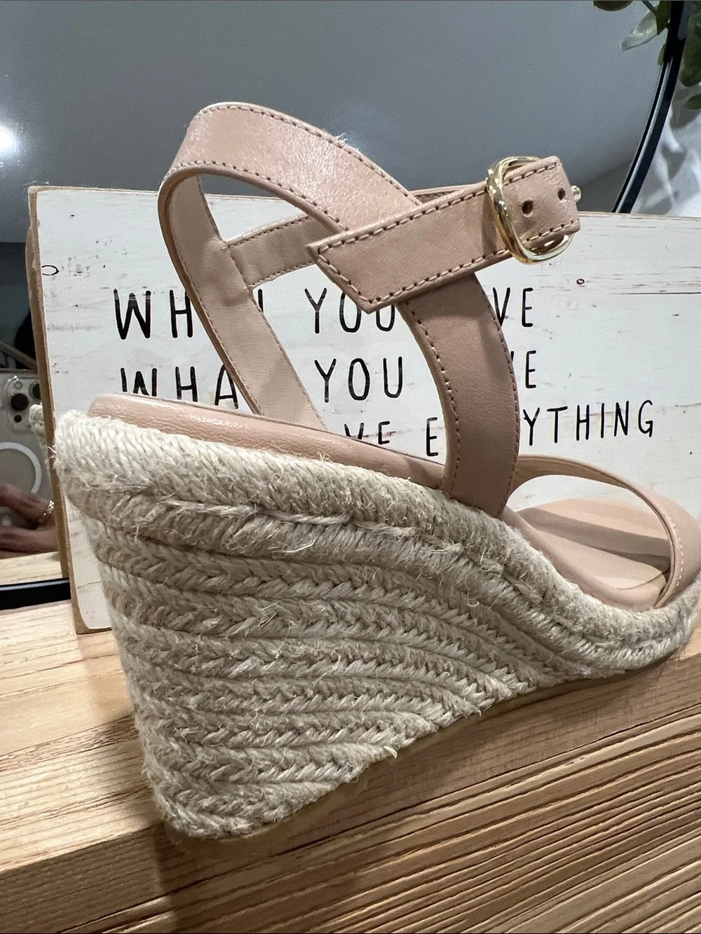 Stuart Weitzman Beige Espadrille Wedge Sandals
